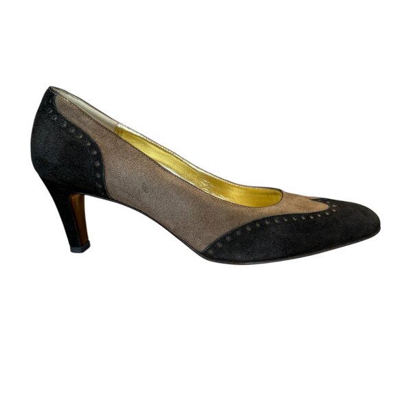 Bruno Magli brown and black suede heels pumps with gold interior women's size 7 - Picture 2 of 9